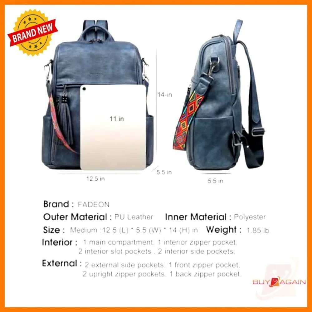 Faux Leather Convertible Backpack Purse with 12 Pockets for Travel & School